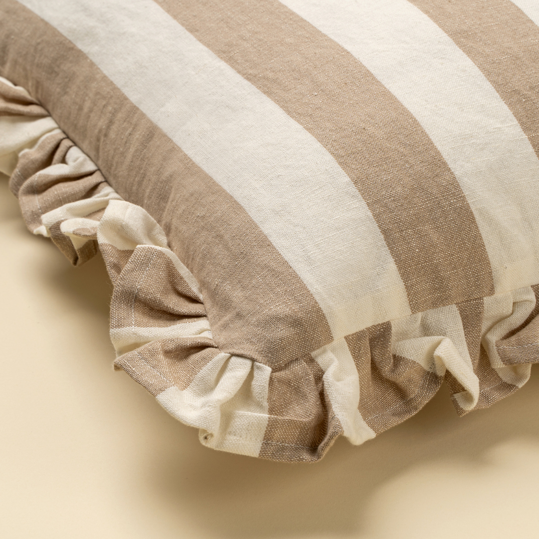 Ruffles Candystripe Toss Pillow - Beige