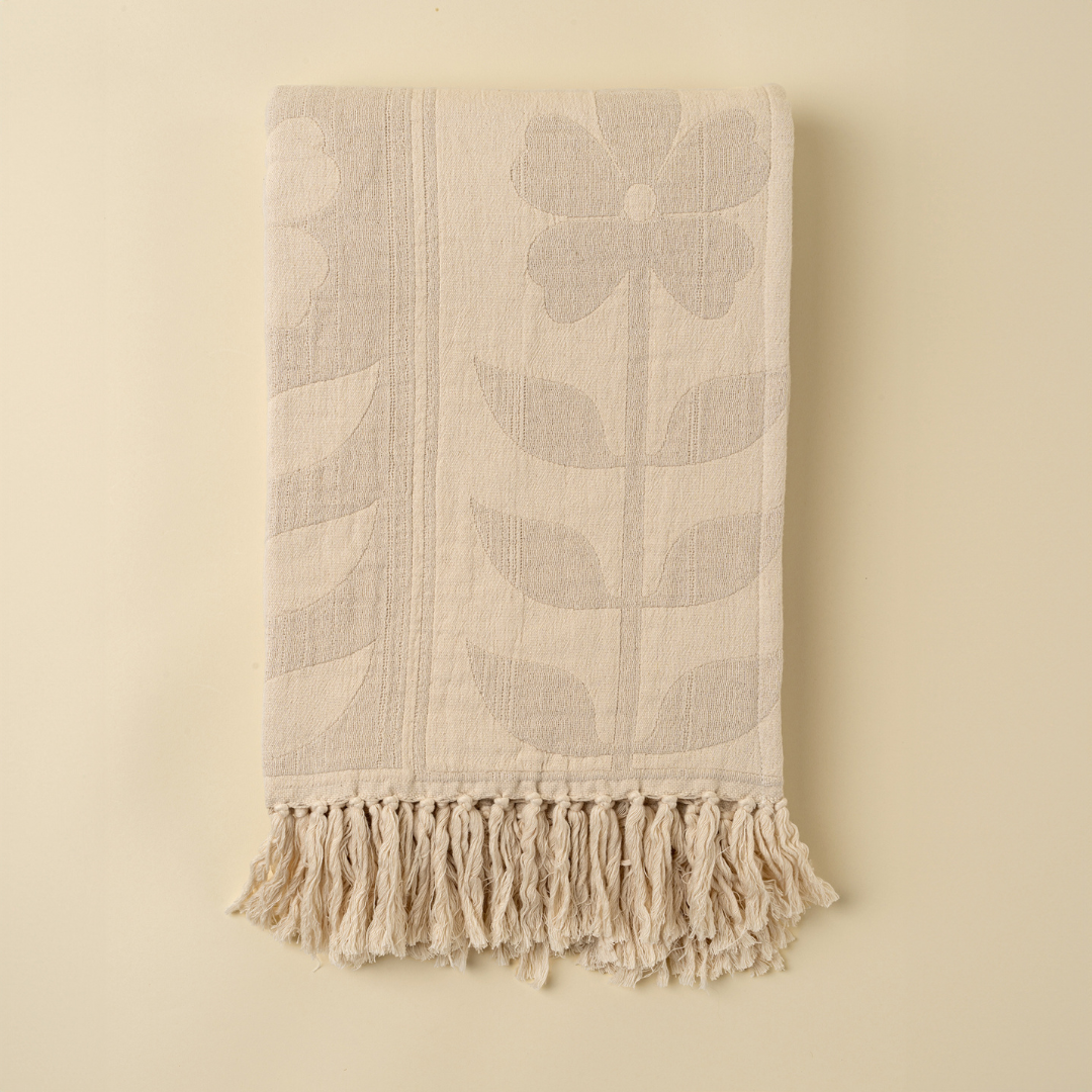 Daisey Fringe Throw - Beige