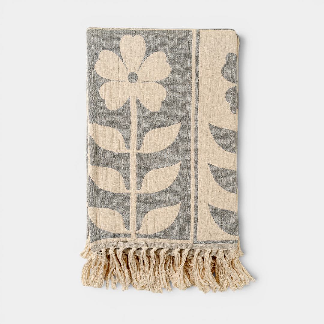 Daisey Fringe Throw - Blue