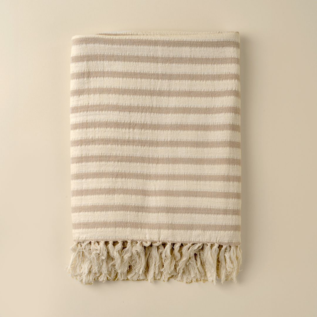 Marine Striped Fringe Throw - Stone