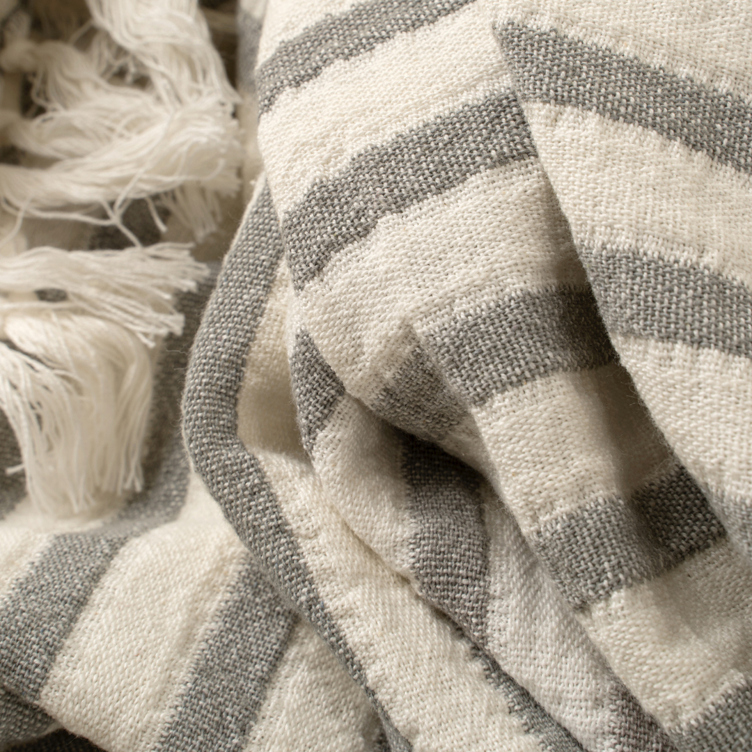 Marine Striped Fringe Throw - Slate