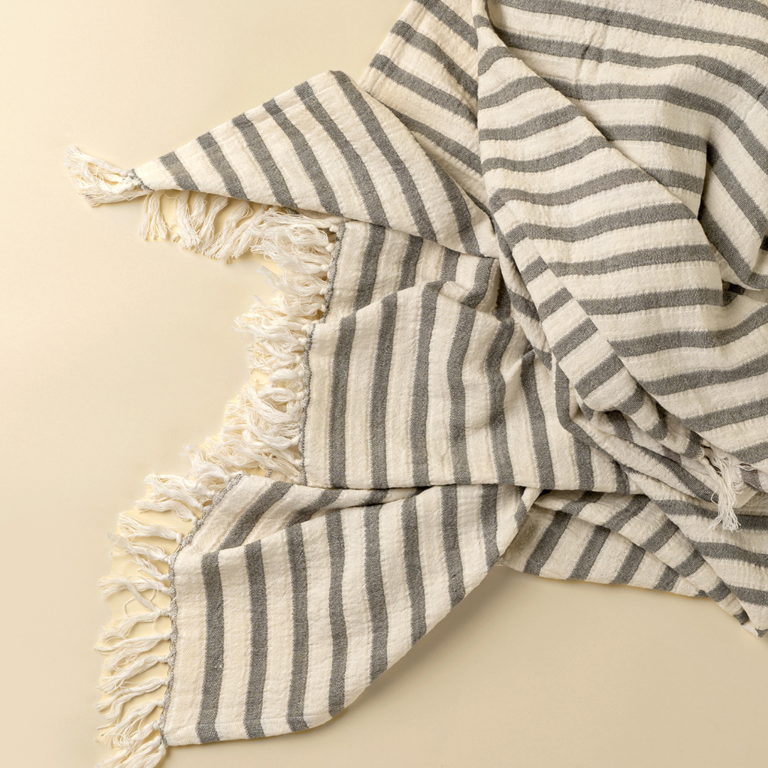 Marine Striped Fringe Throw - Slate