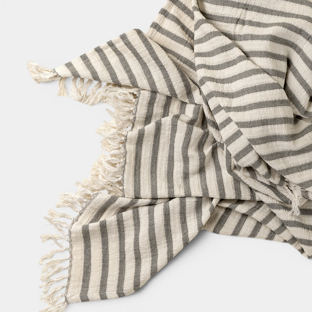 Marine Striped Fringe Throw - Slate