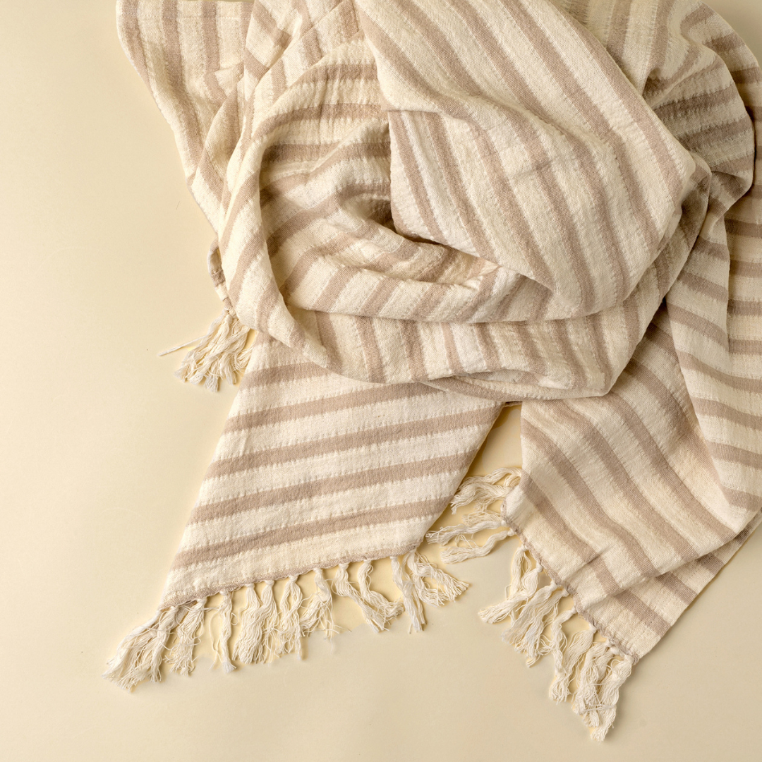 Marine Striped Fringe Throw - Stone