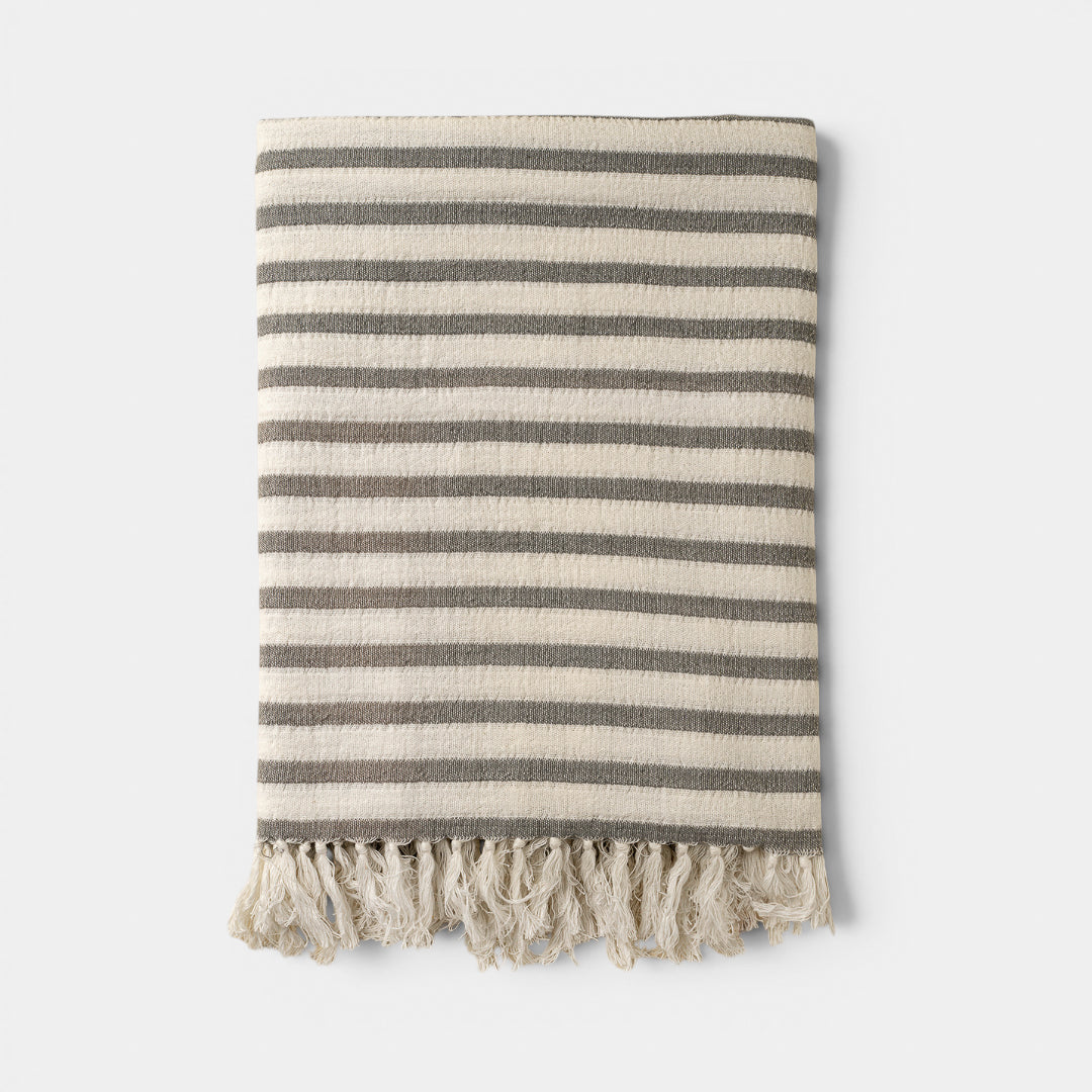 Marine Striped Fringe Throw - Slate