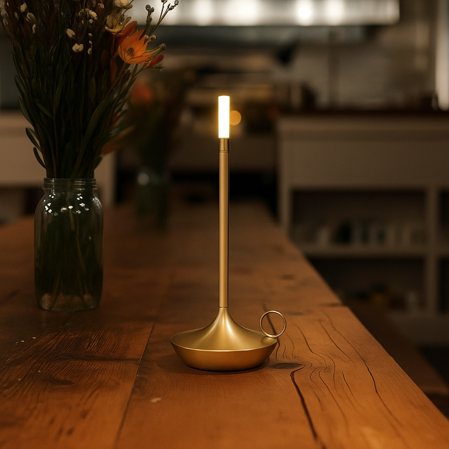 Rechargeable 10H Gold Candle LED Lantern In/Out