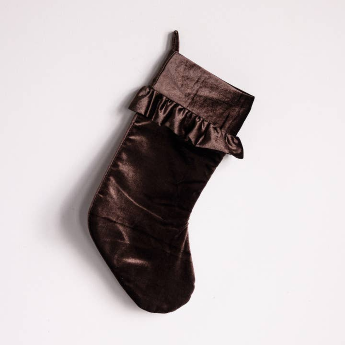 Hot Cocoa Brown Velvet Fringe Stocking