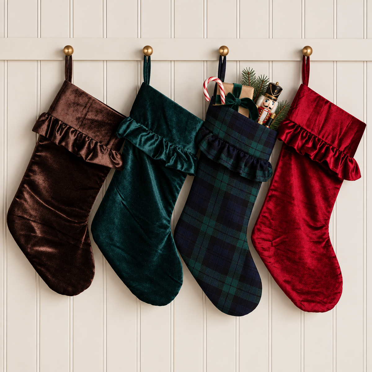 Evergreen Velvet Fringe Stocking