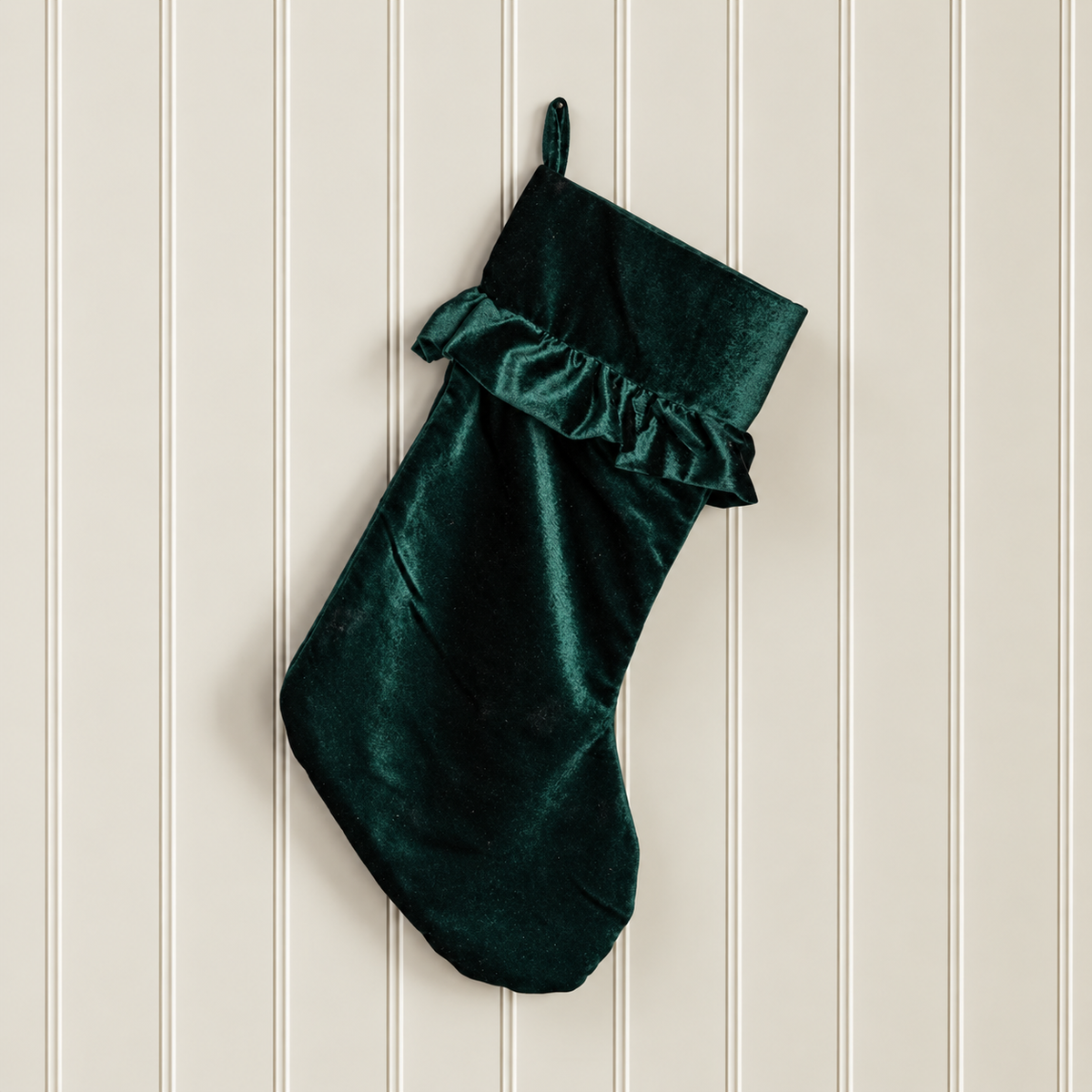 Evergreen Velvet Fringe Stocking