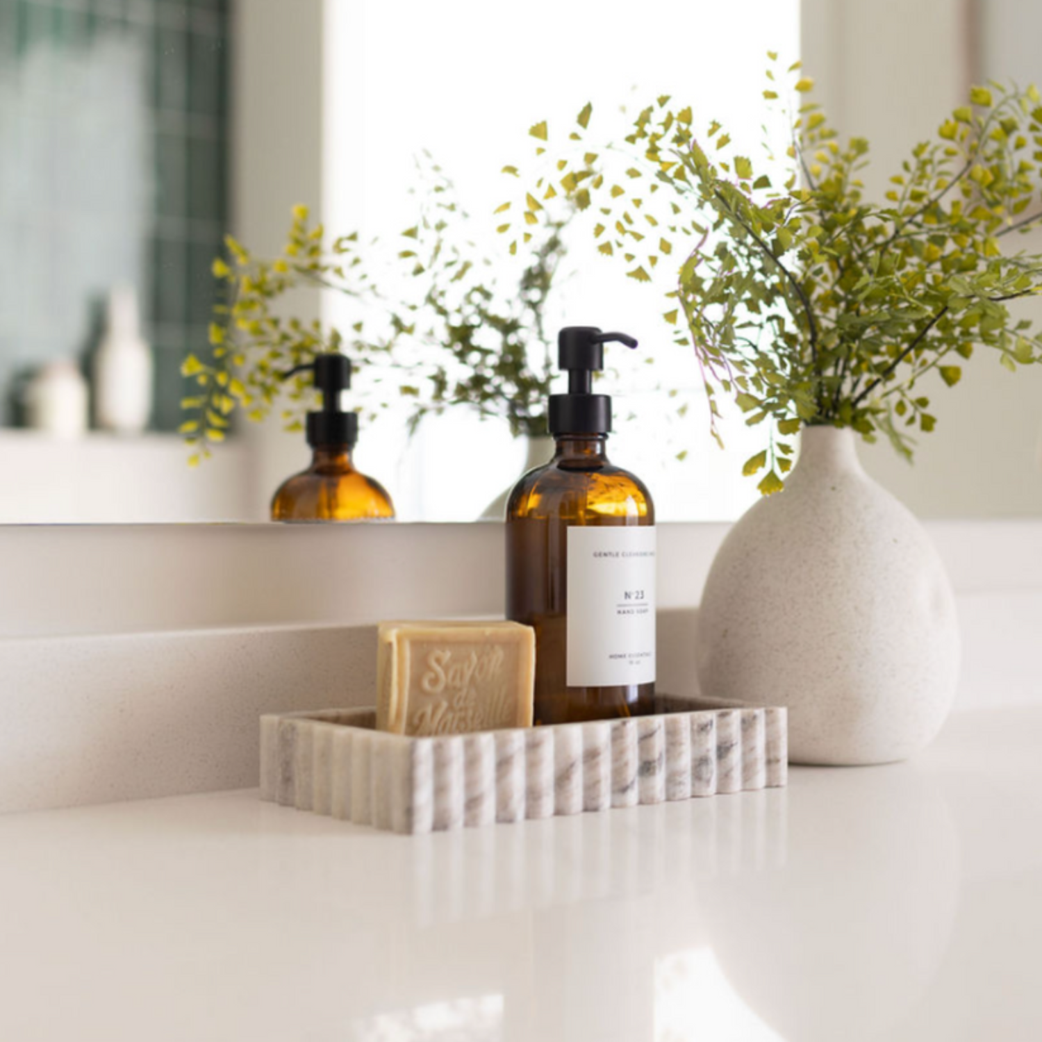 Beige & Grey Marble Fluted Tray