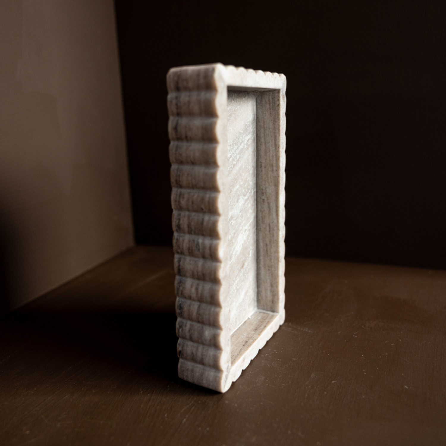 Beige & Grey Marble Fluted Tray