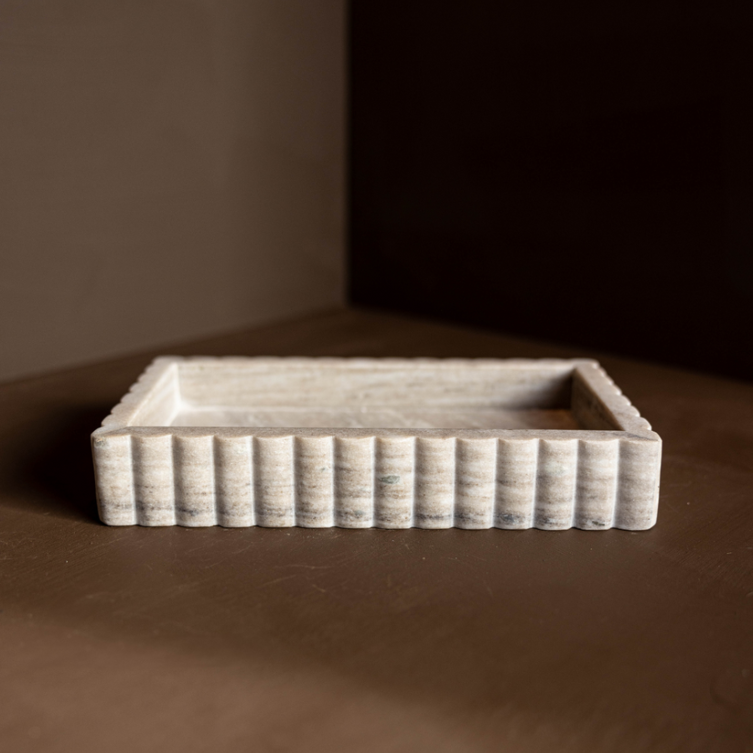 Beige & Grey Marble Fluted Tray