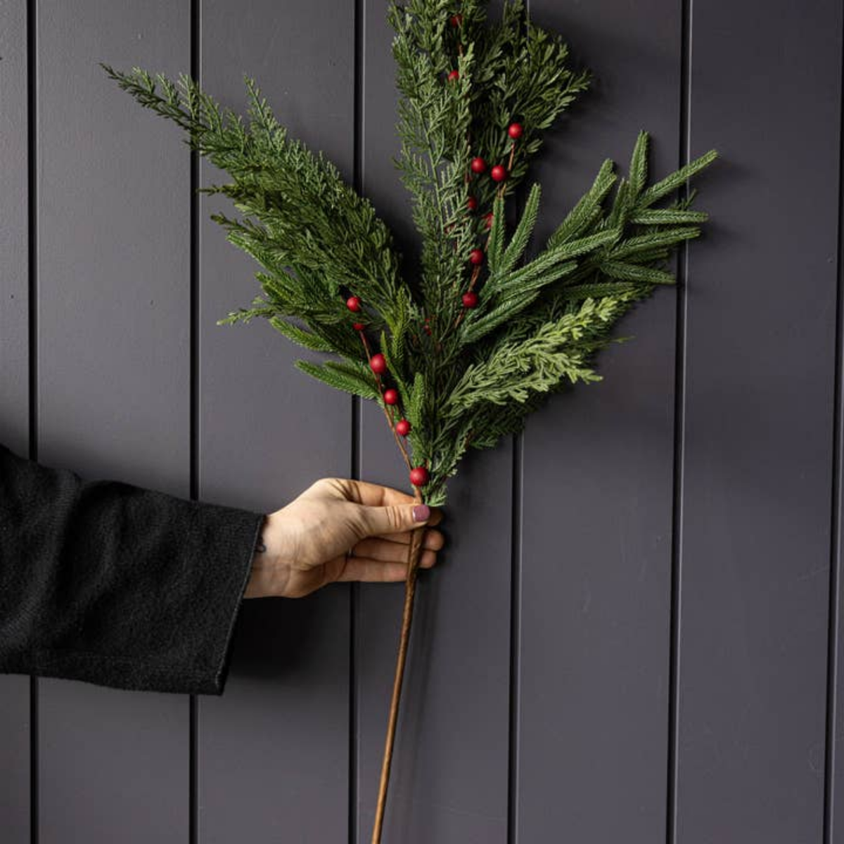 Artificial 31" Real Touch Norfolk Cypress & Frosted Red Plum Berry Stem