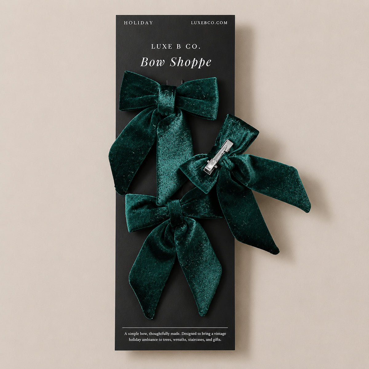 Mini Emerald Velvet Bow (Set of 3)