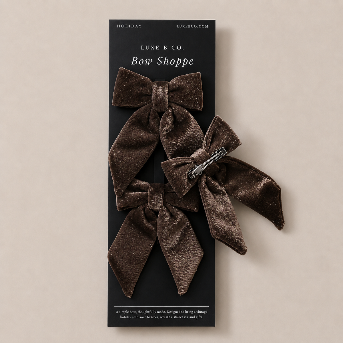 Mini Hot Cocoa Brown Velvet Bow (Set of 3)
