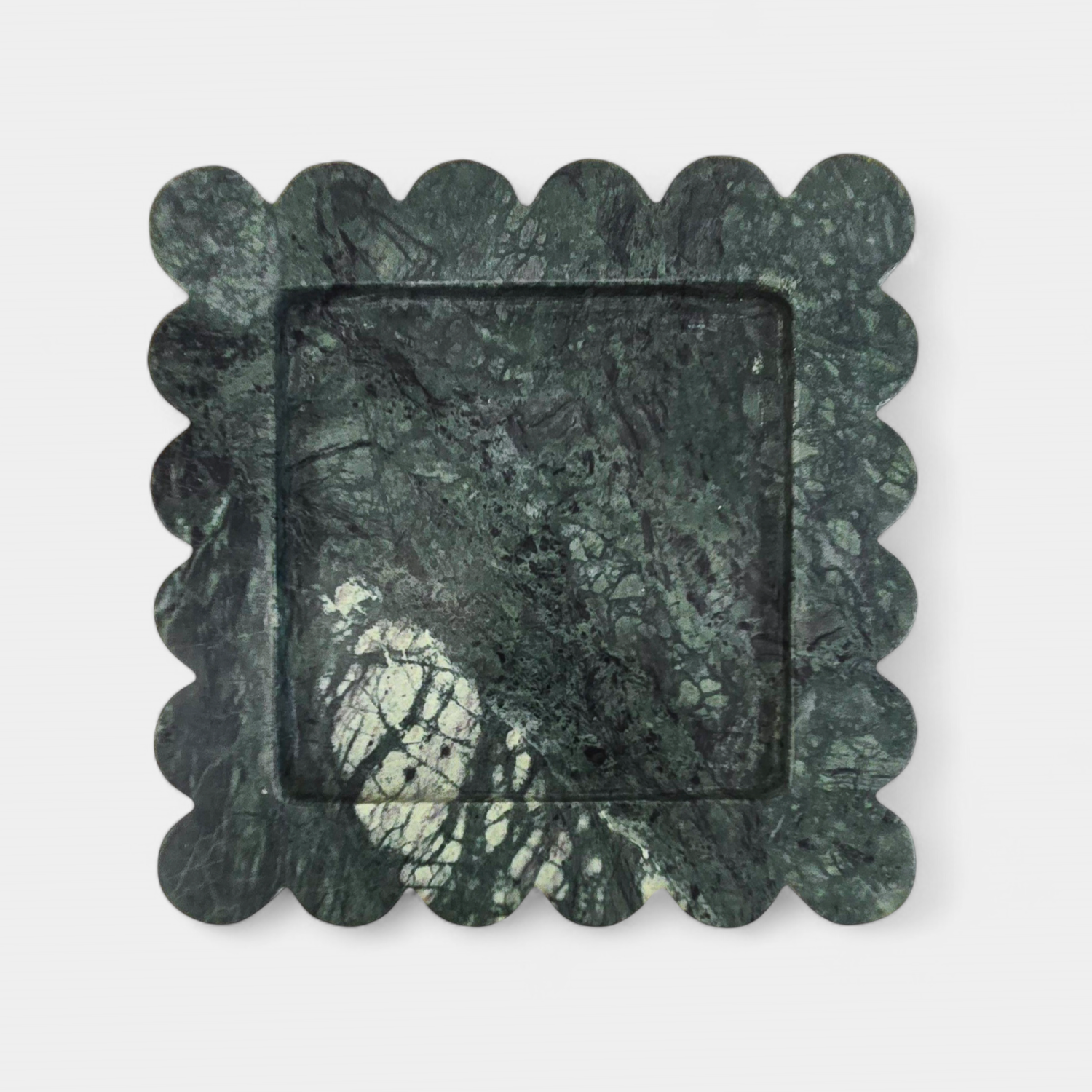Scalloped Green Marble Square Tray