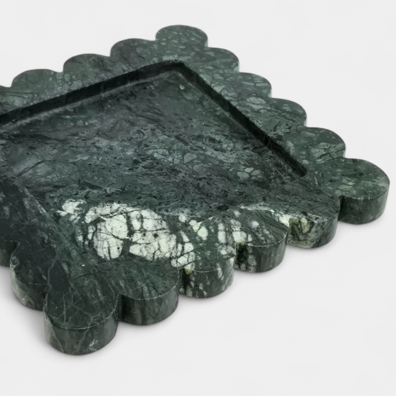 Scalloped Green Marble Square Tray