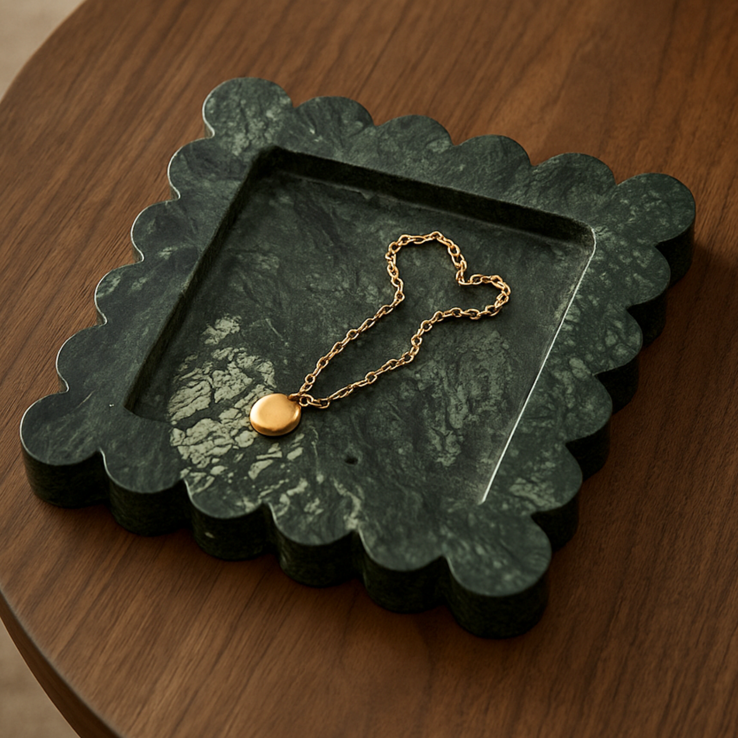 Scalloped Green Marble Square Tray