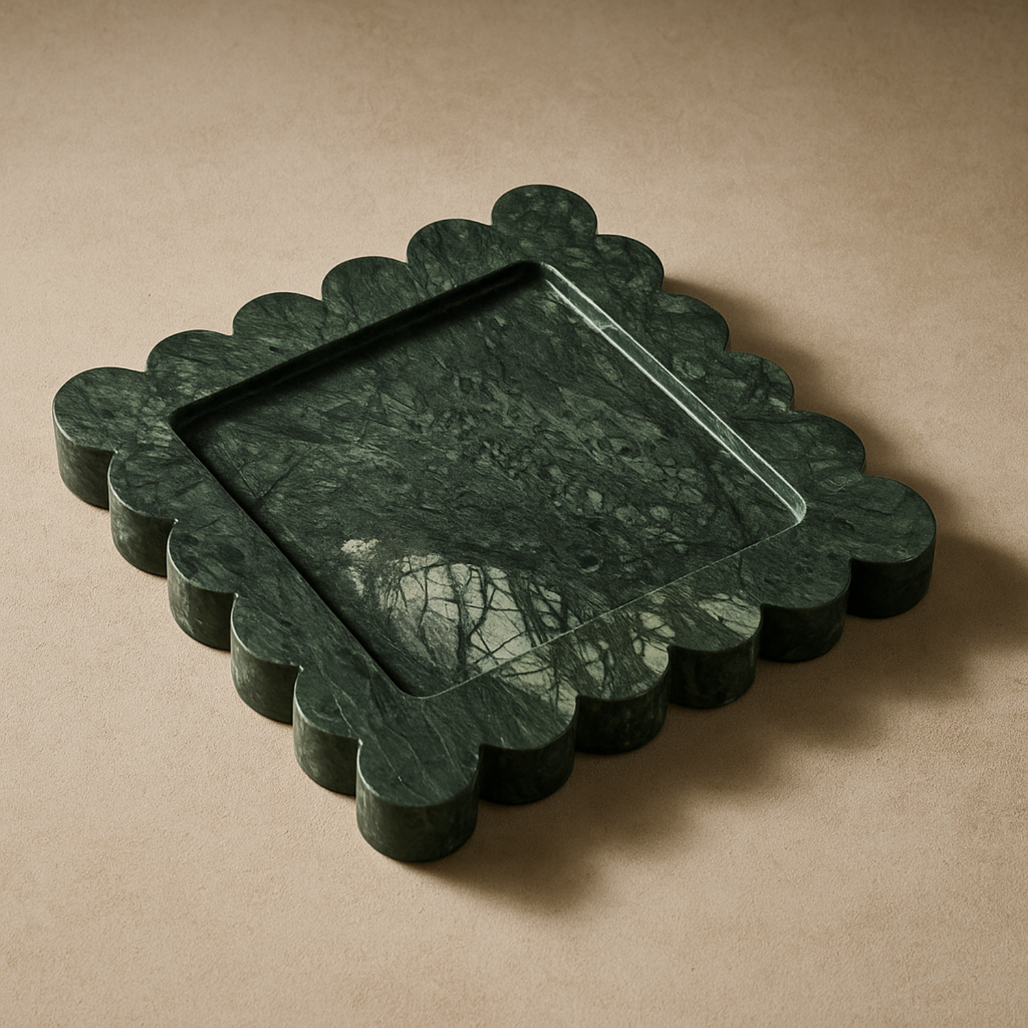 Scalloped Green Marble Square Tray