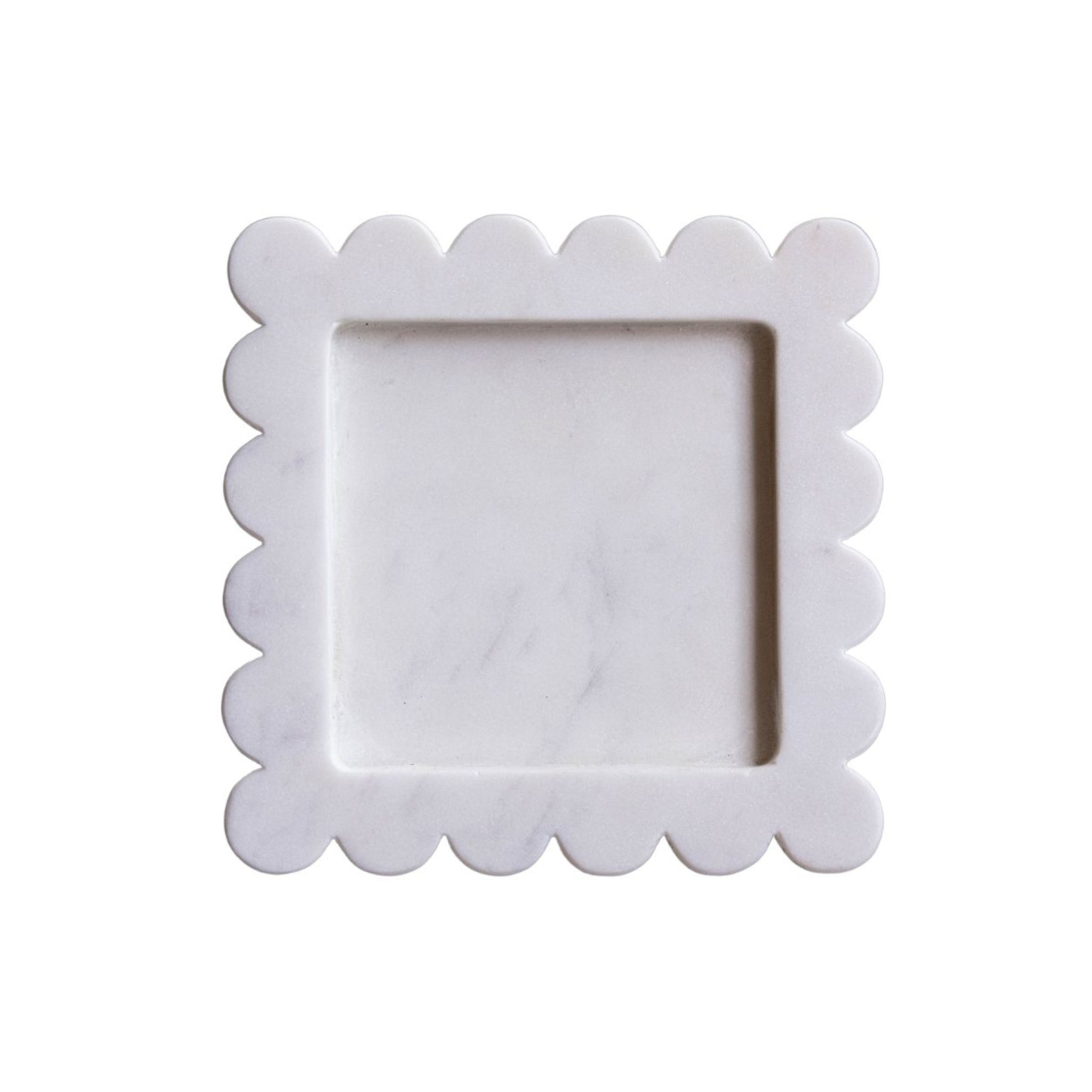Scalloped White Marble Square Tray