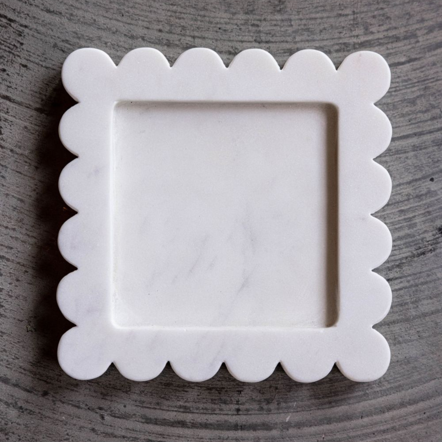 Scalloped White Marble Square Tray