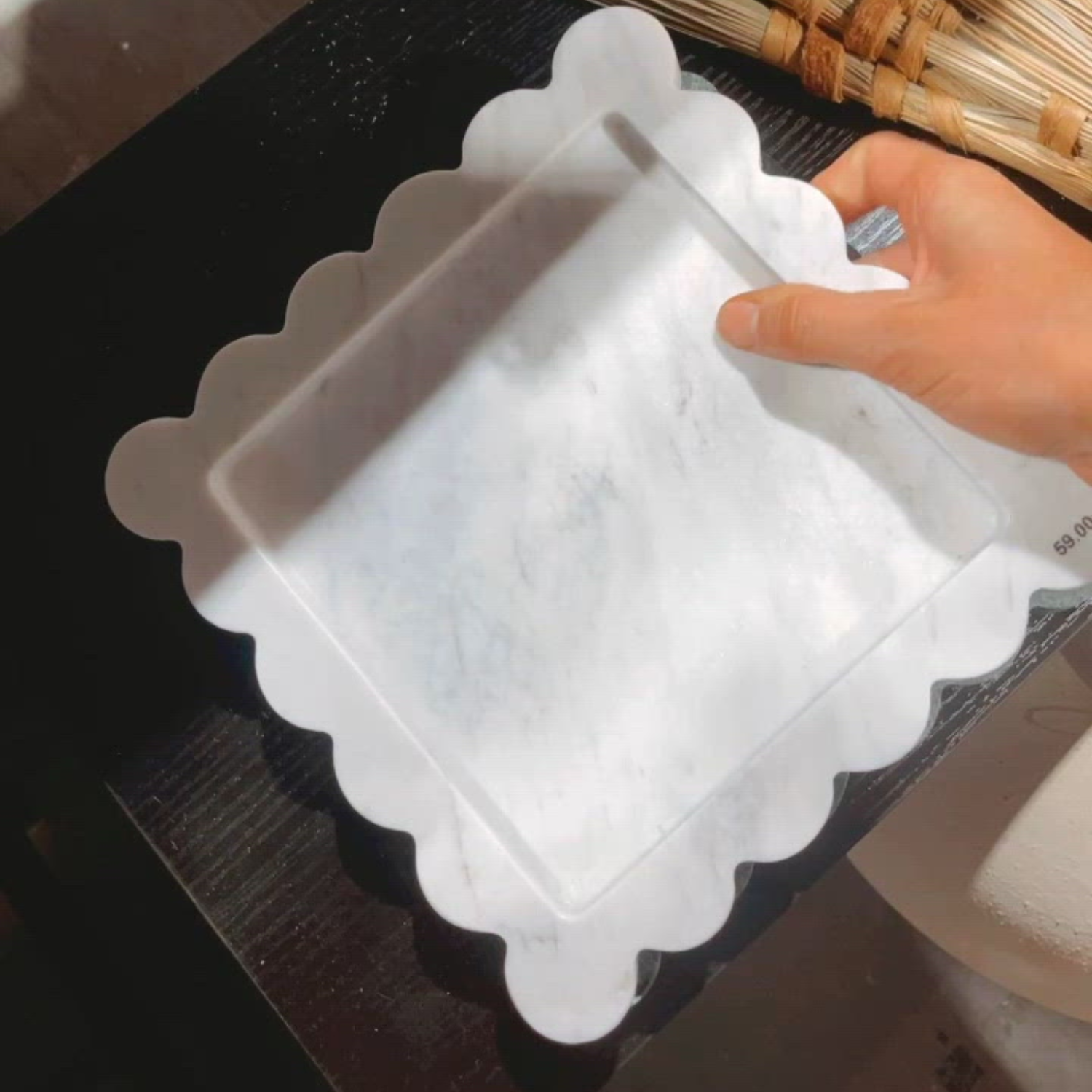 Scalloped White Marble Square Tray