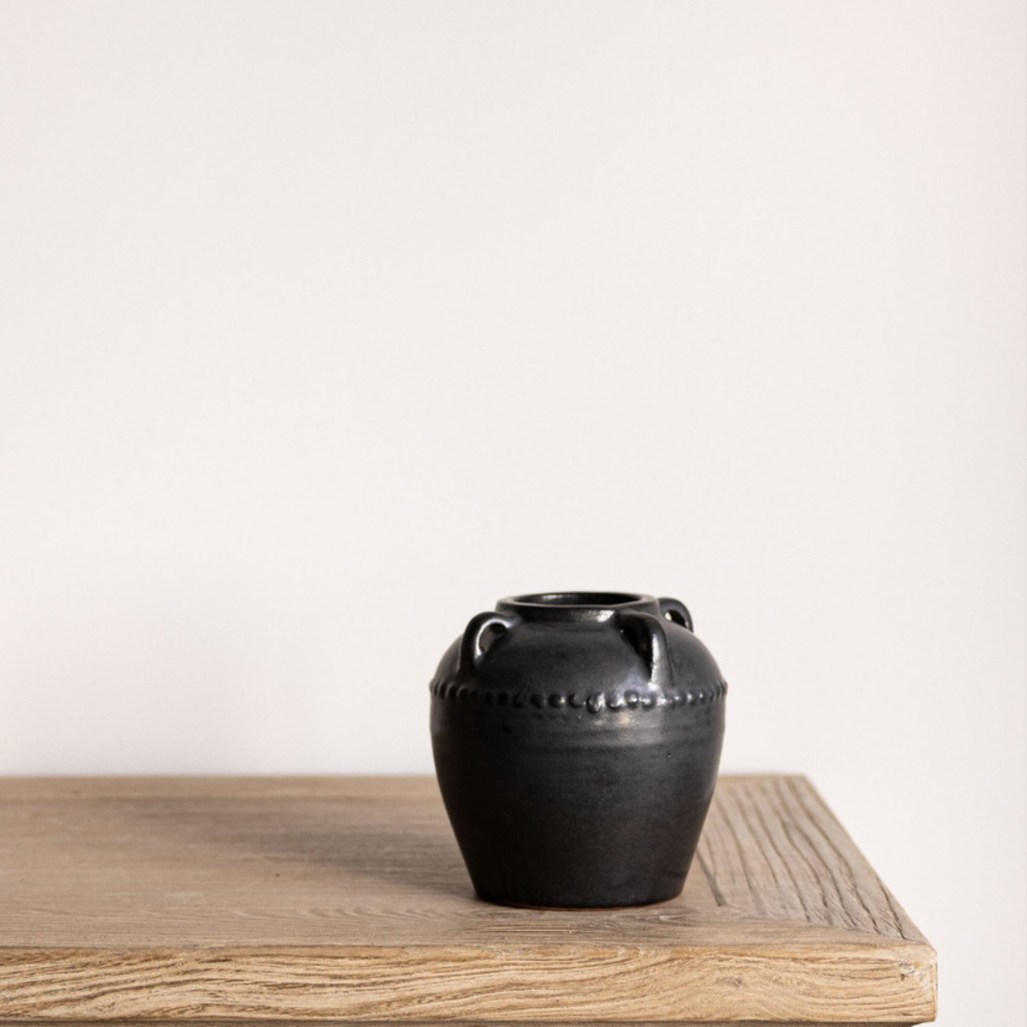 Gaspe Glazed Vase W/Handles- Charcoal