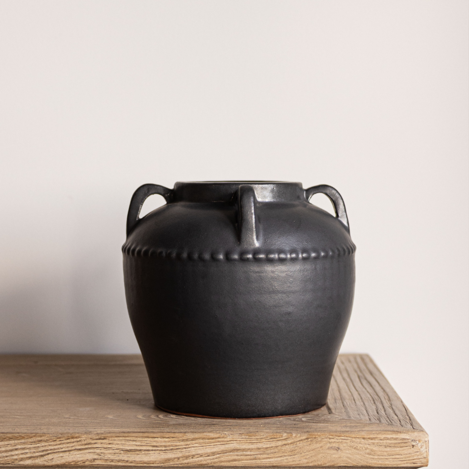 Gaspe Glazed Vase W/Handles- Charcoal