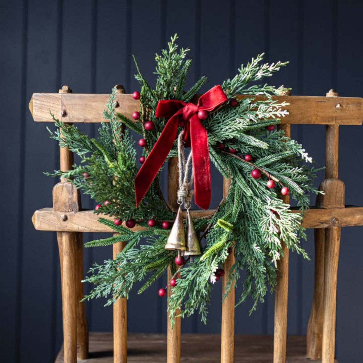 Artificial 14" Real Touch Norfolk Cypress & Red Plum Berry Wreath
