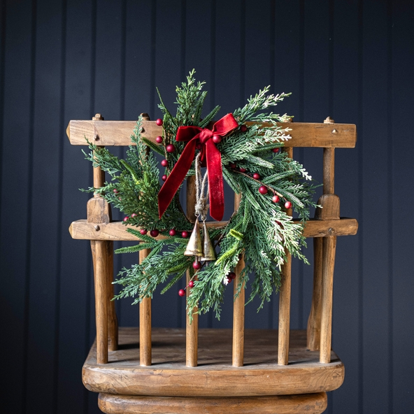 Artificial 14" Real Touch Norfolk Cypress & Red Plum Berry Wreath
