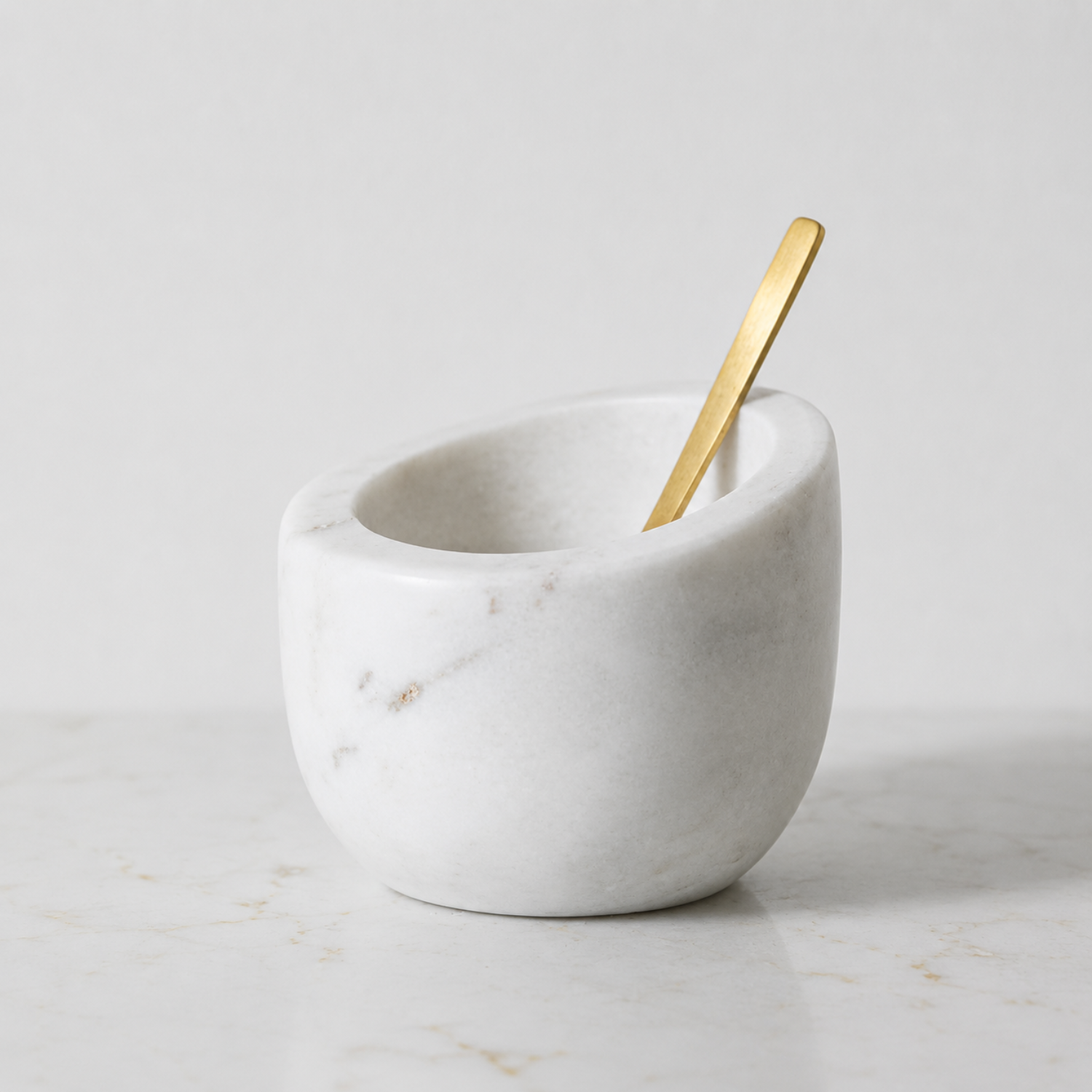 Marble Spice Bowl w/ Brass Spoon