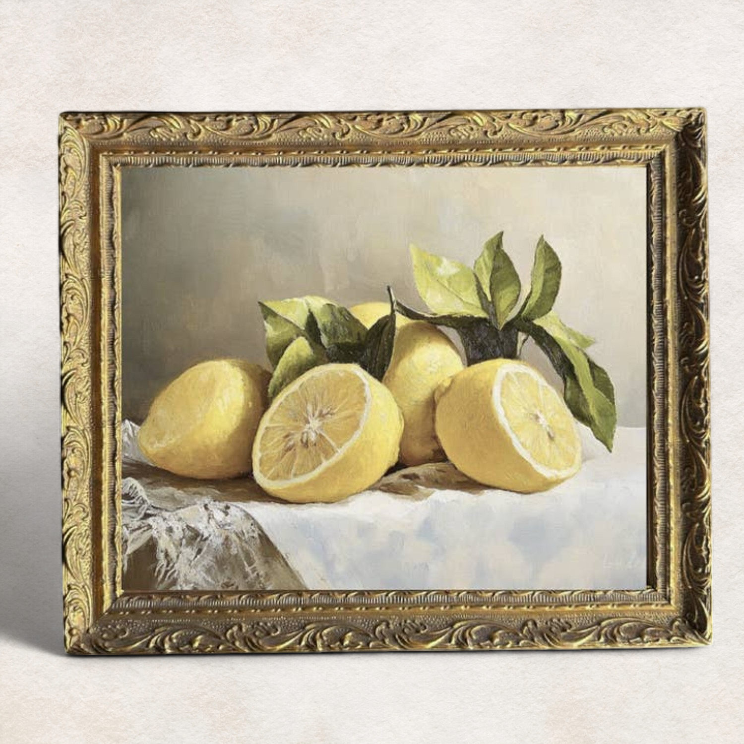 Still Life Soft Citrus French Brass Framed Wall Art