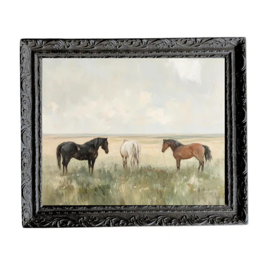 Wild Horses French Brass Framed Wall Art - Black