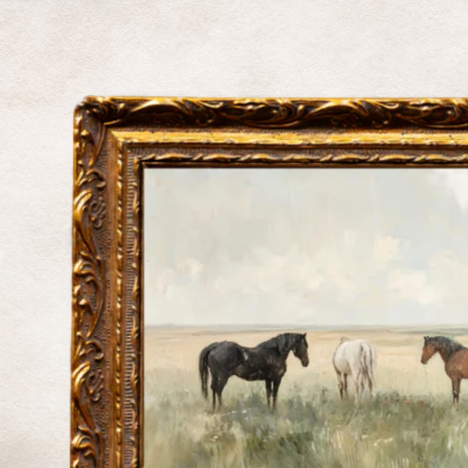 Wild Horses French Brass Framed Wall Art
