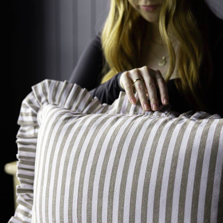 Ruffles Cotton Lumbar Toss Pillow - Olive Green