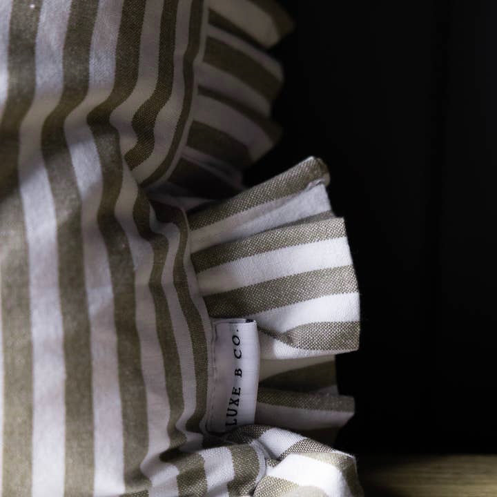 Ruffles Cotton Lumbar Toss Pillow - Olive Green