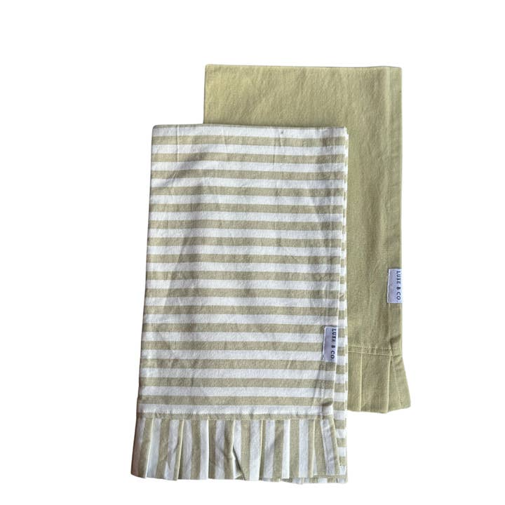 Ruffles Cotton Kitchen Dish Towels (Set of 2) - Sage Stripe