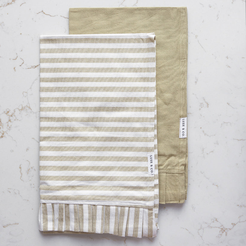 Ruffles Cotton Kitchen Dish Towels (Set of 2) - Sage Stripe