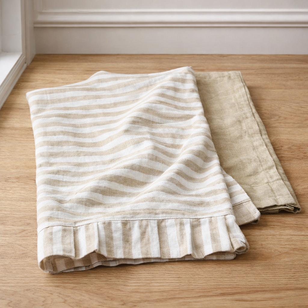 Ruffles Cotton Kitchen Dish Towels (Set of 2) - Sage Stripe