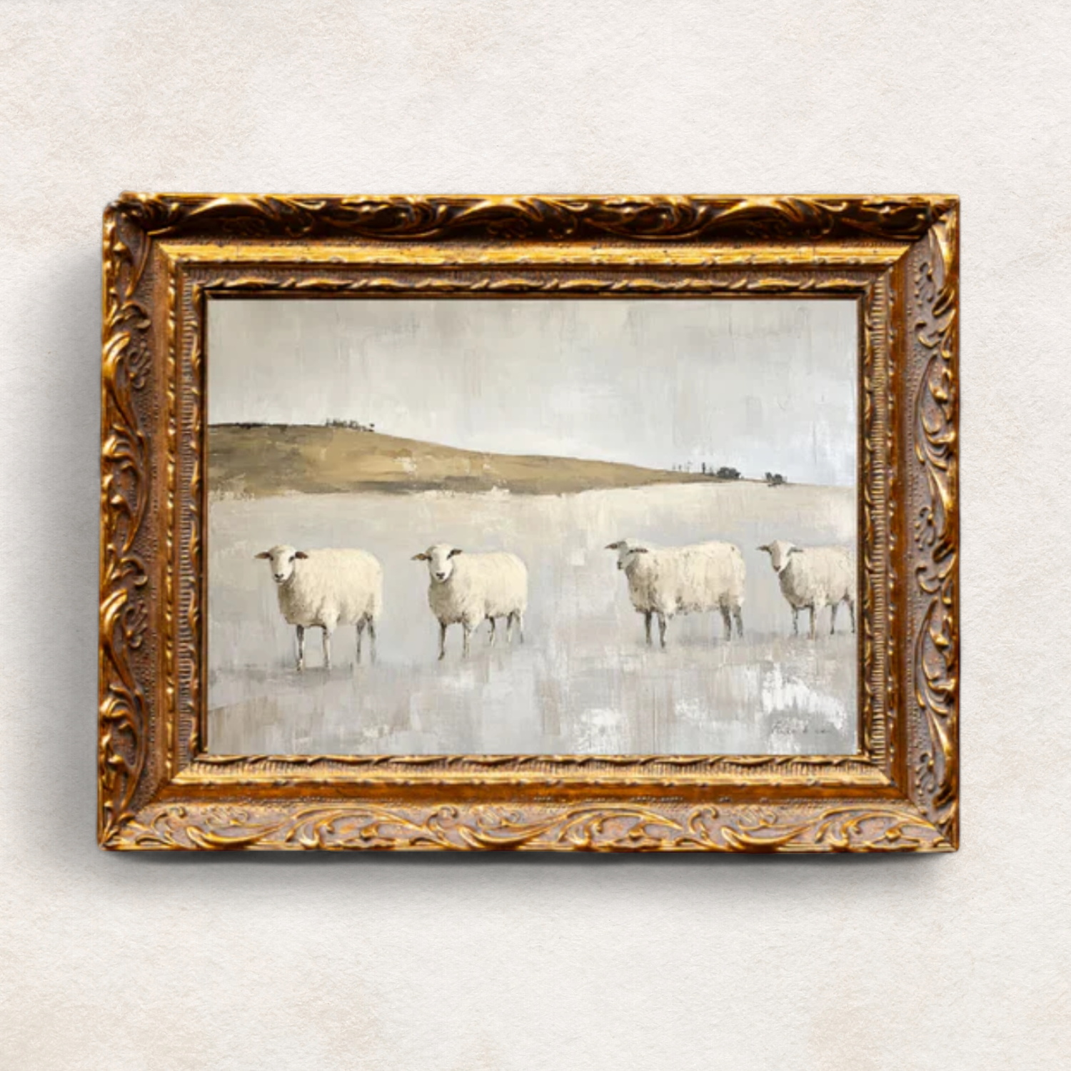 Stirring Sheep French Brass Framed Wall Art
