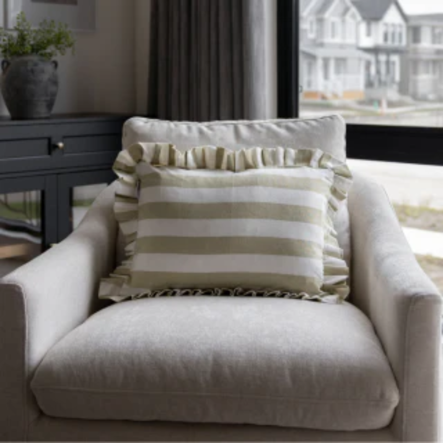 Ruffles Bold Kidney Toss Pillow - Sage