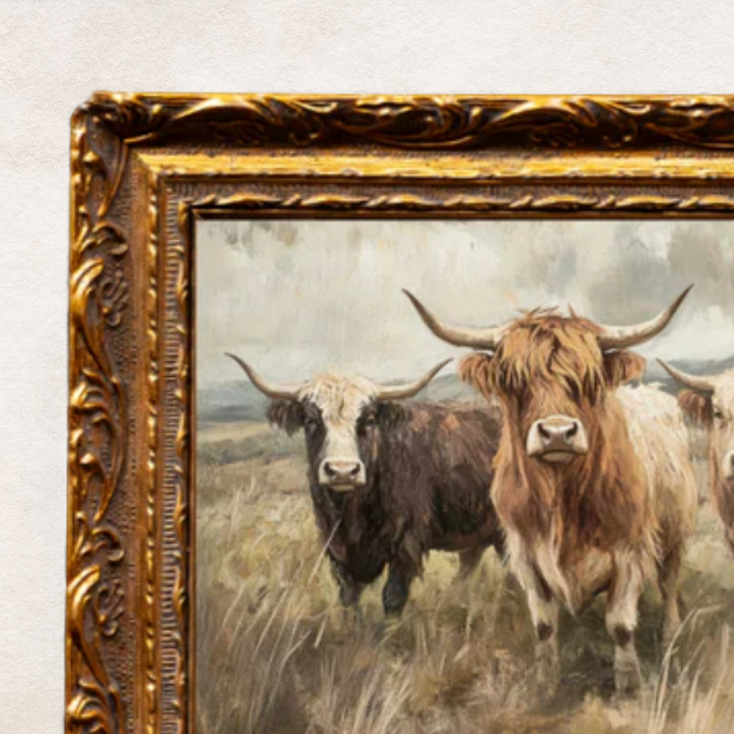 Handsome Highland Cows French Brass Framed Wall Art