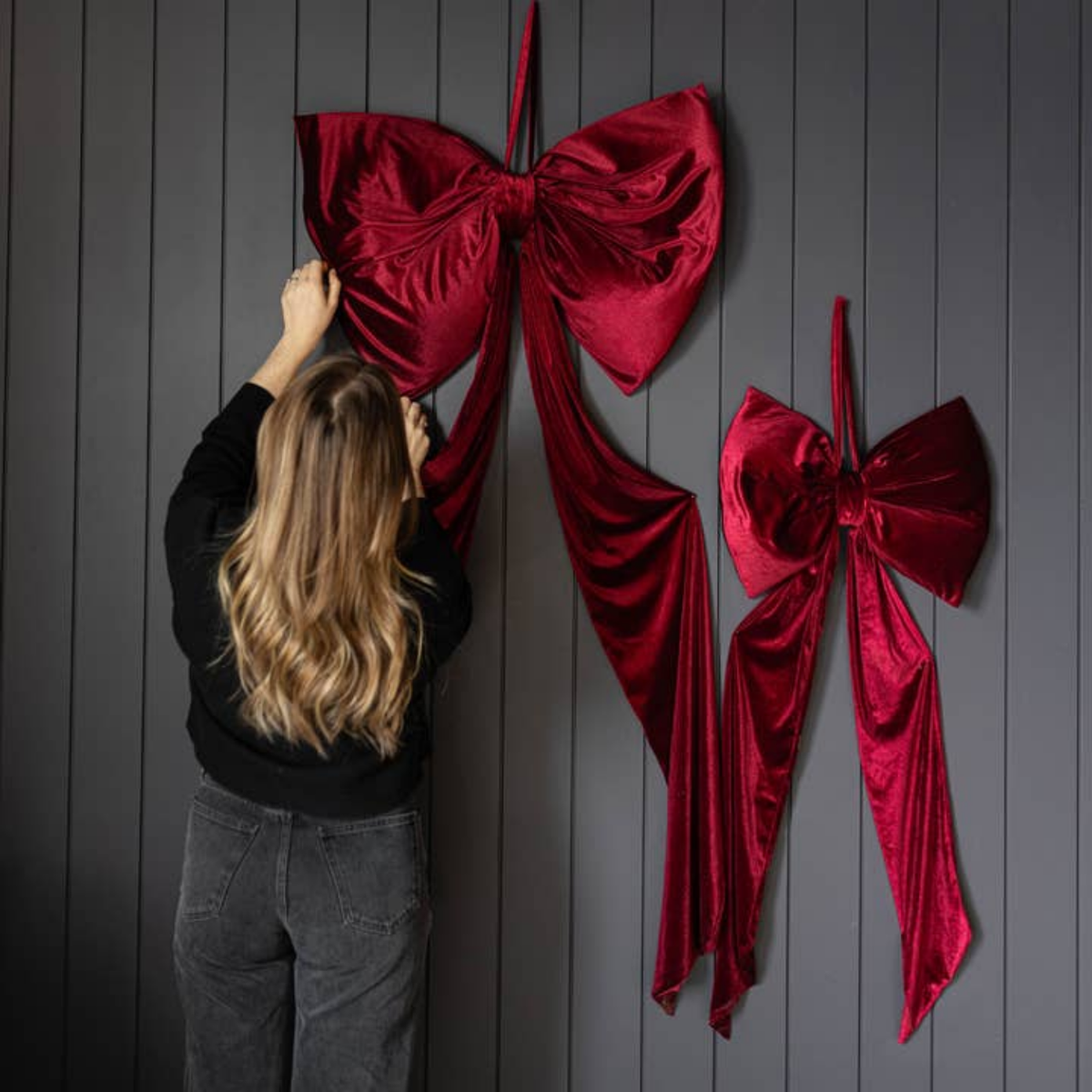 Oversized Berry Red Velvet Bow
