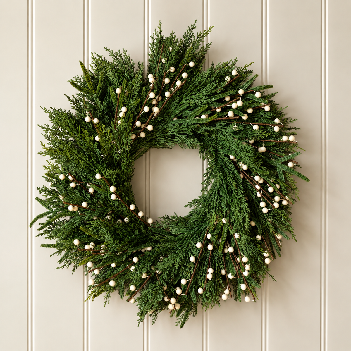 Artificial Real Touch Norfolk Cypress & White Berry Wreath