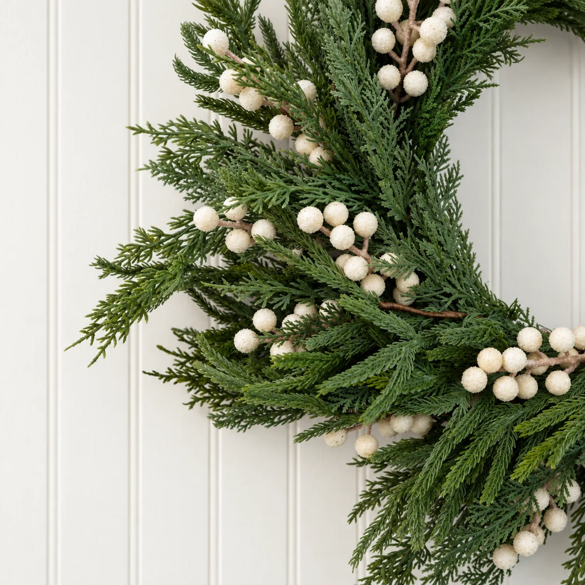 Artificial Real Touch Norfolk Cypress & Frosted White Berry Wreath