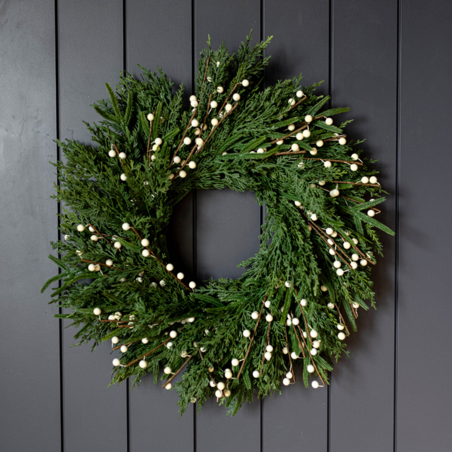 Artificial Real Touch Norfolk Cypress & White Berry Wreath