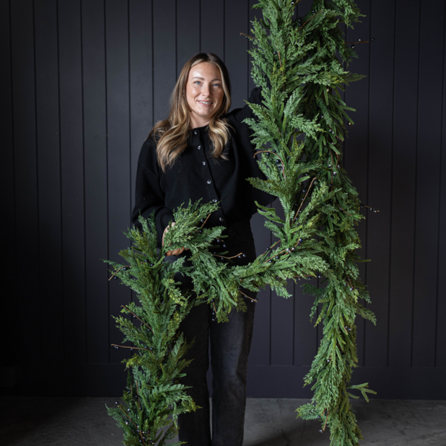 Artificial 15ft Real Touch Norfolk Cypress & Berry Garland