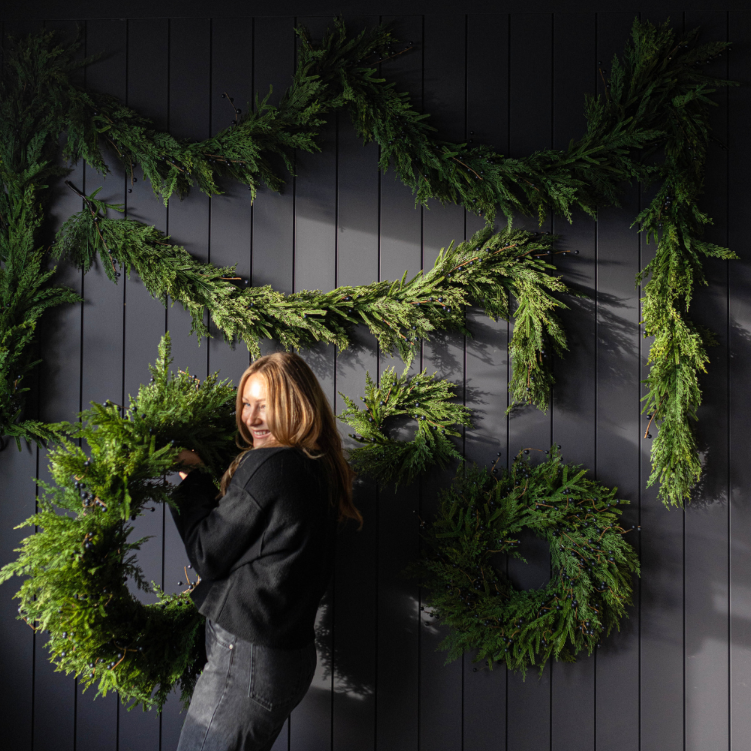 Artificial 15ft Real Touch Norfolk Cypress & Berry Garland