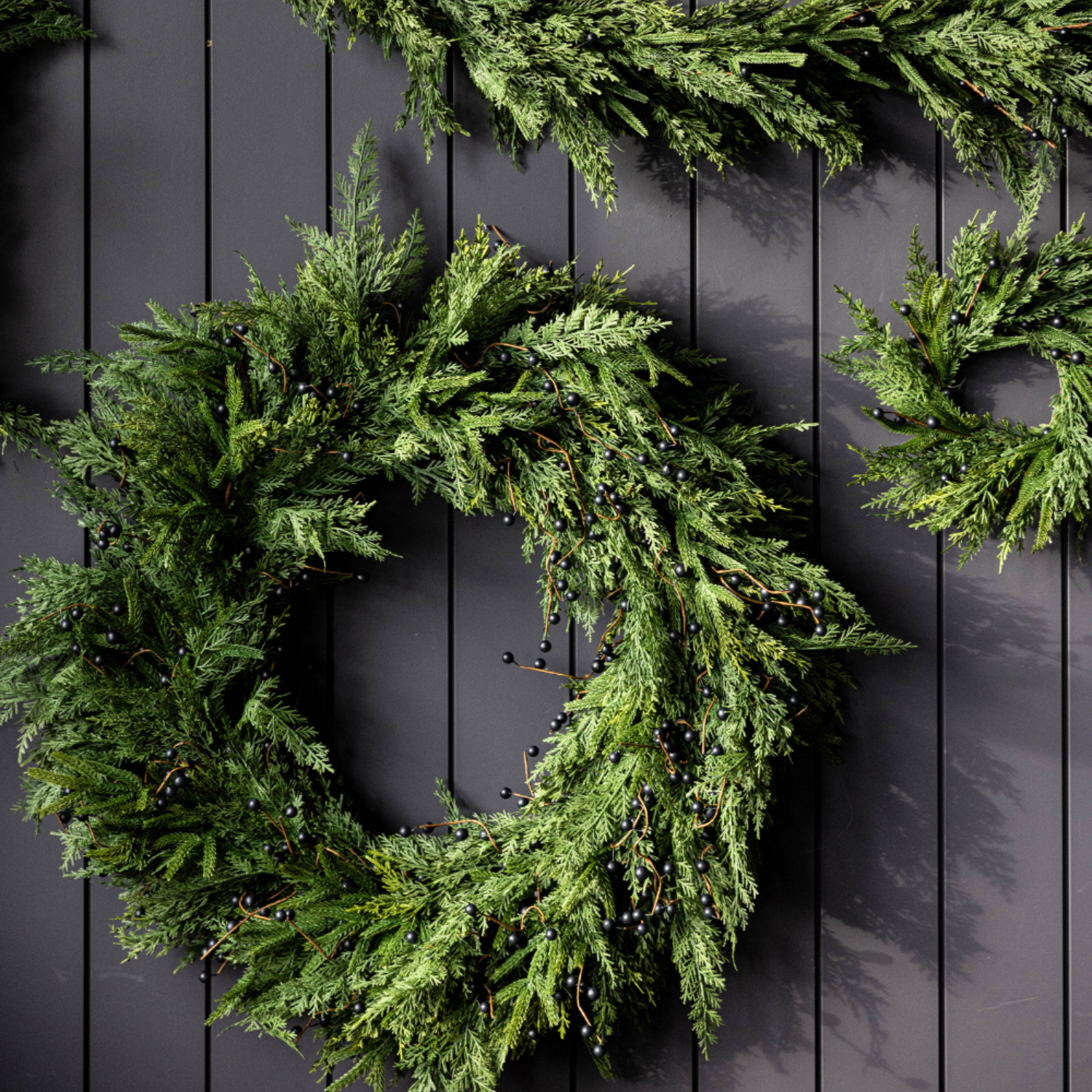 Artificial Real Touch Norfolk Cypress & Navy Berry Wreath