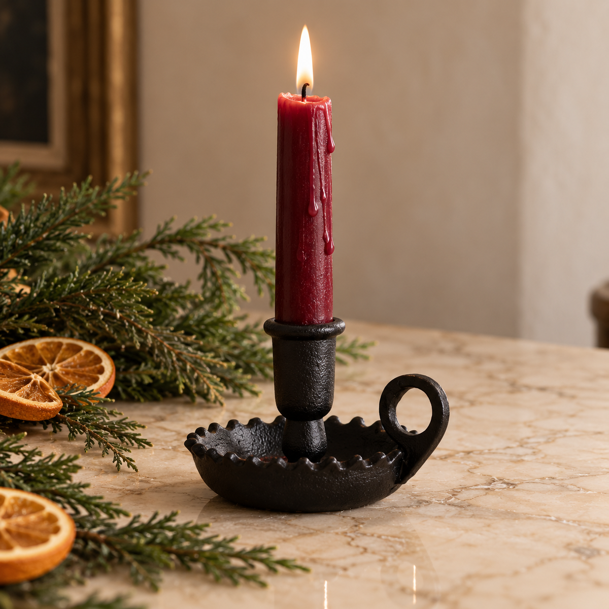 Black Scalloped Iron Candlestick Holder